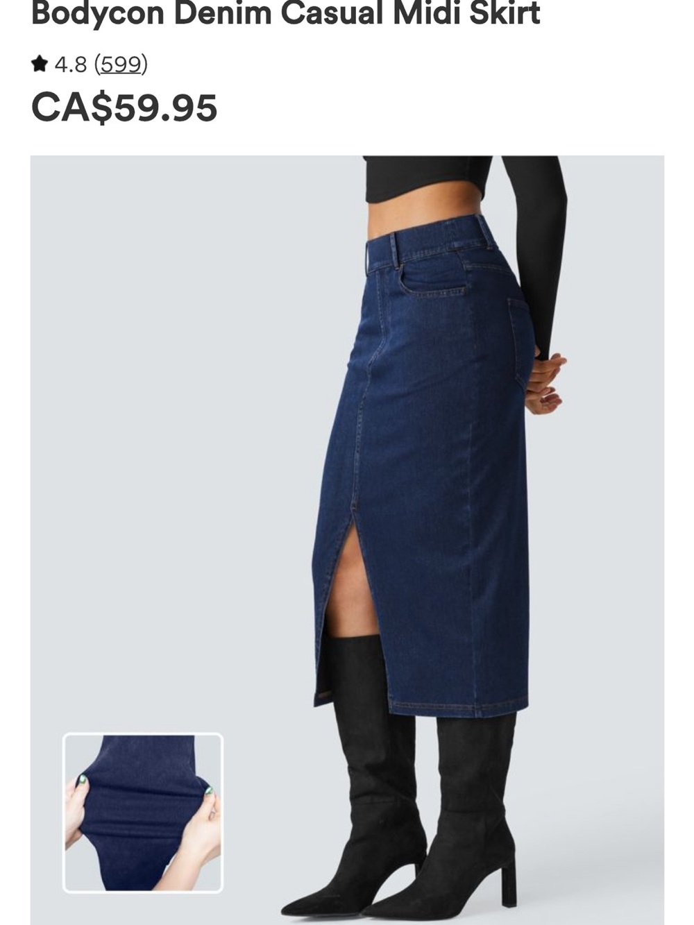 HALARA Navy Blue High-Rise Midi Skirt with Front Slit